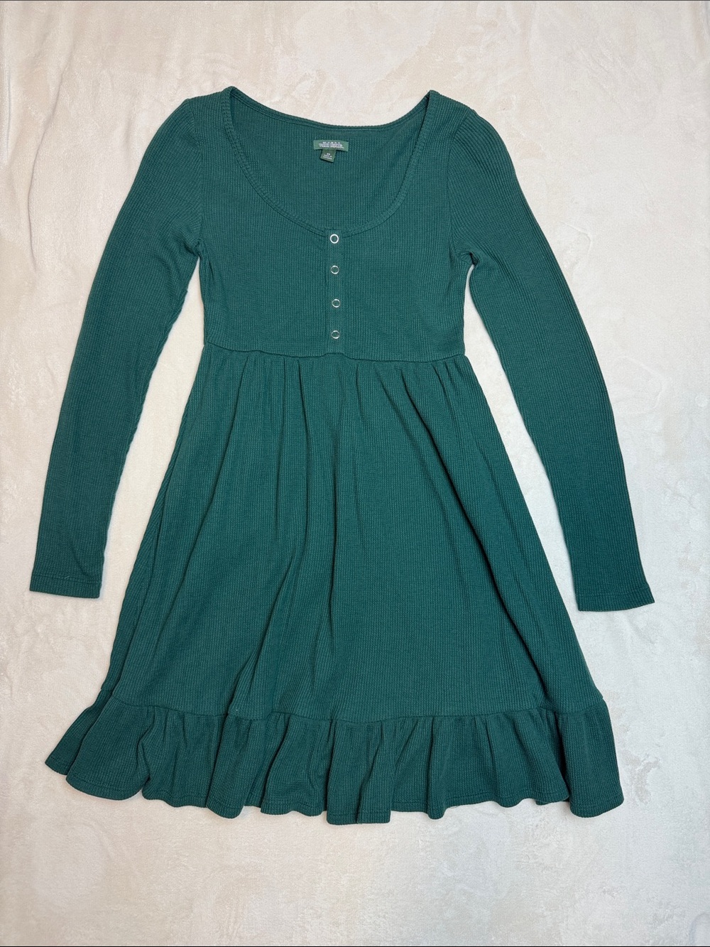 Wild Fable Green Long Sleeve Ruffle Hem Henley Dress